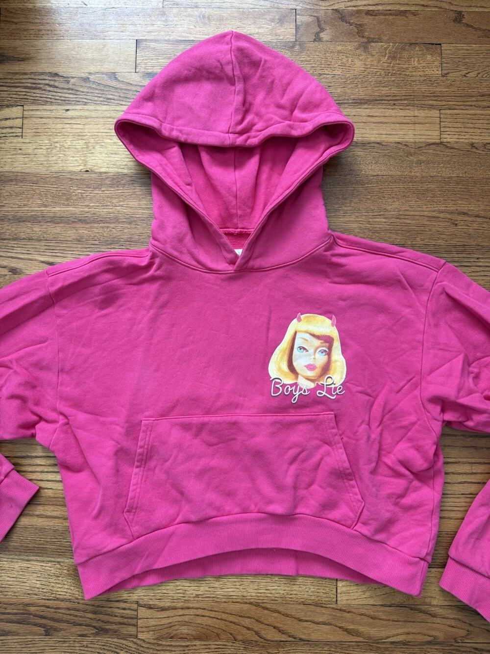 Boys Lie Ken You Not Graphic Print Pattern Cotton Hoodie Sweatshirt Fuchsia Pink